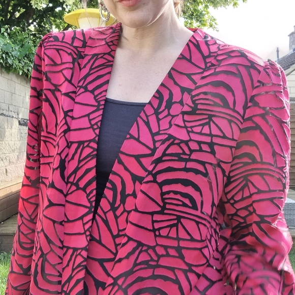 Vintage 80s hot magenta blazer/blouse/mini dress fits 10/12/14 - Picture 2 of 6